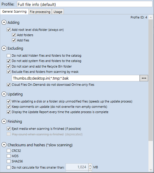 6. The options of the selected preset