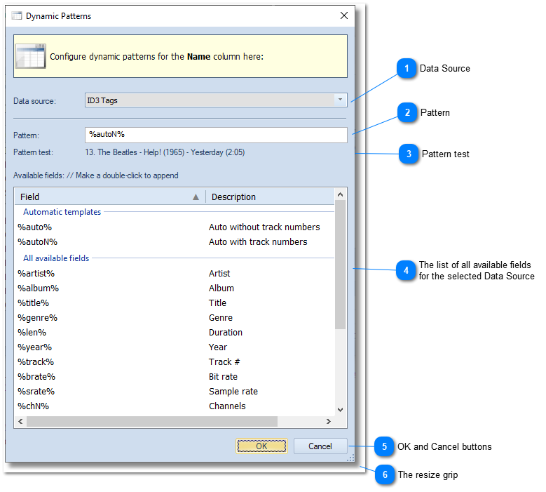 Dynamic patterns for the Name column