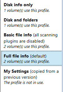 1. List of the scanning profiles
in the catalog file